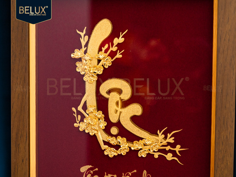 Tranh chữ Lộc thư pháp dát vàng 24k - 32x25cm